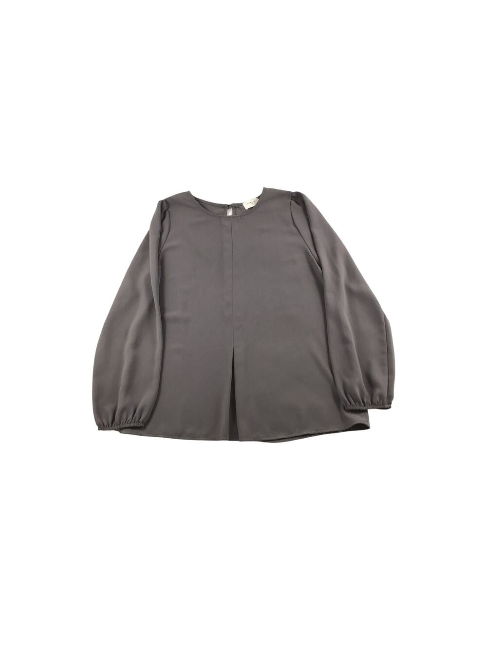 Everly Gray Blouse Keyhole Back Long Sleeves Round Neck Neat Pleat Front Large